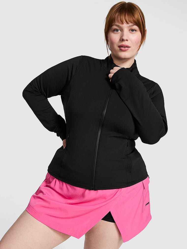 PINK Relay Full-Zip Hoodie, Pure Black, onModelFront, 1 of 3 Lulu is 5'7" and wears Large