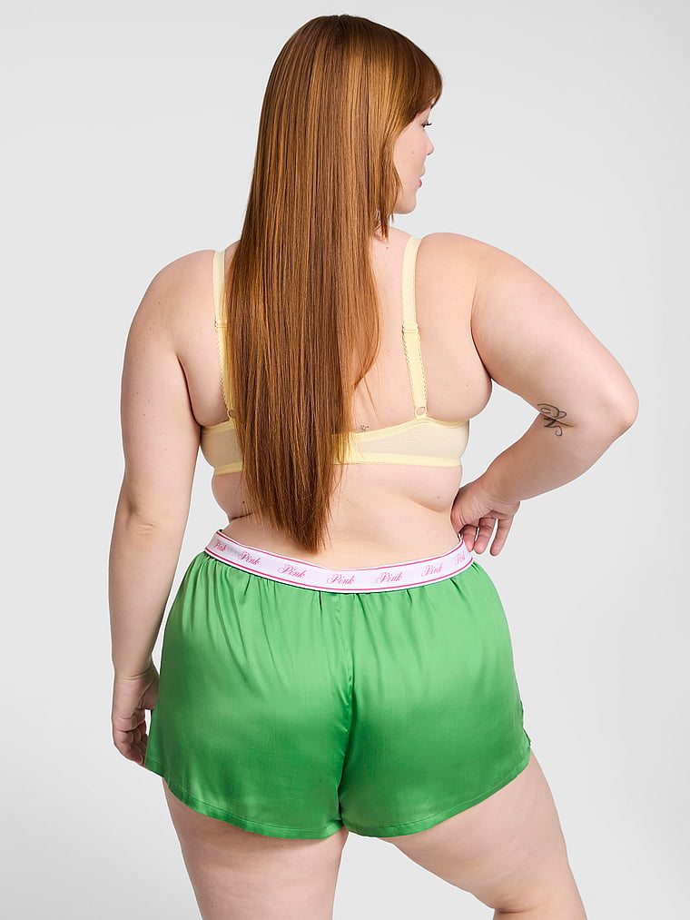 PINK Silky Sleep Boxy Pajama Shorts, Wild Green, onModelBack, 2 of 2 Lulu is 5'7" and wears Large