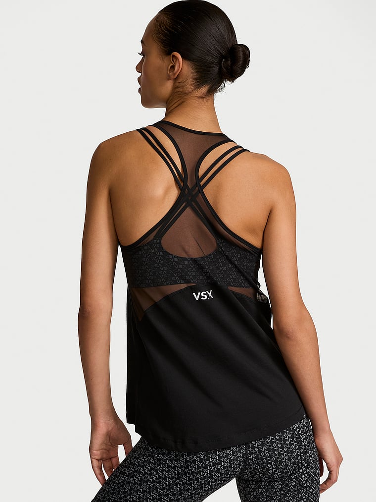 Victoria's Secret, VSX VSX Cotton Jersey Racerback Tank Top, Black, onModelBack, 2 of 3 Nikita  is 5'10" or 178cm and wears Small