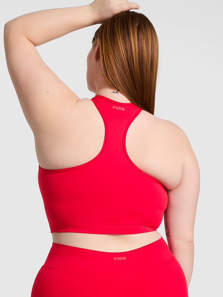 PINK Relay Racerback Tank Top, Red Pepper, onModelBack, 2 of 3 Lulu is 5'7" and wears 38DDD (F) or Large