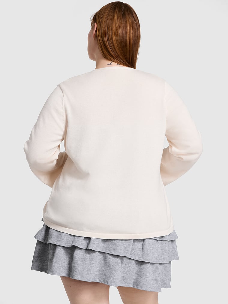 PINK One-Button Knit Cardigan, Winter White, onModelBack, 2 of 4 Lulu is 5'7" or 170cm and wears Large