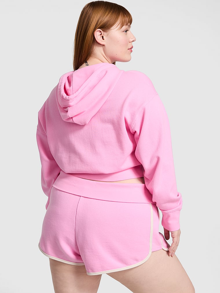 PINK Ivy Terry Shrunken Full-Zip Hoodie, Pink Lollipop, onModelBack, 2 of 3 Lulu is 5'7" or 170cm and wears Large