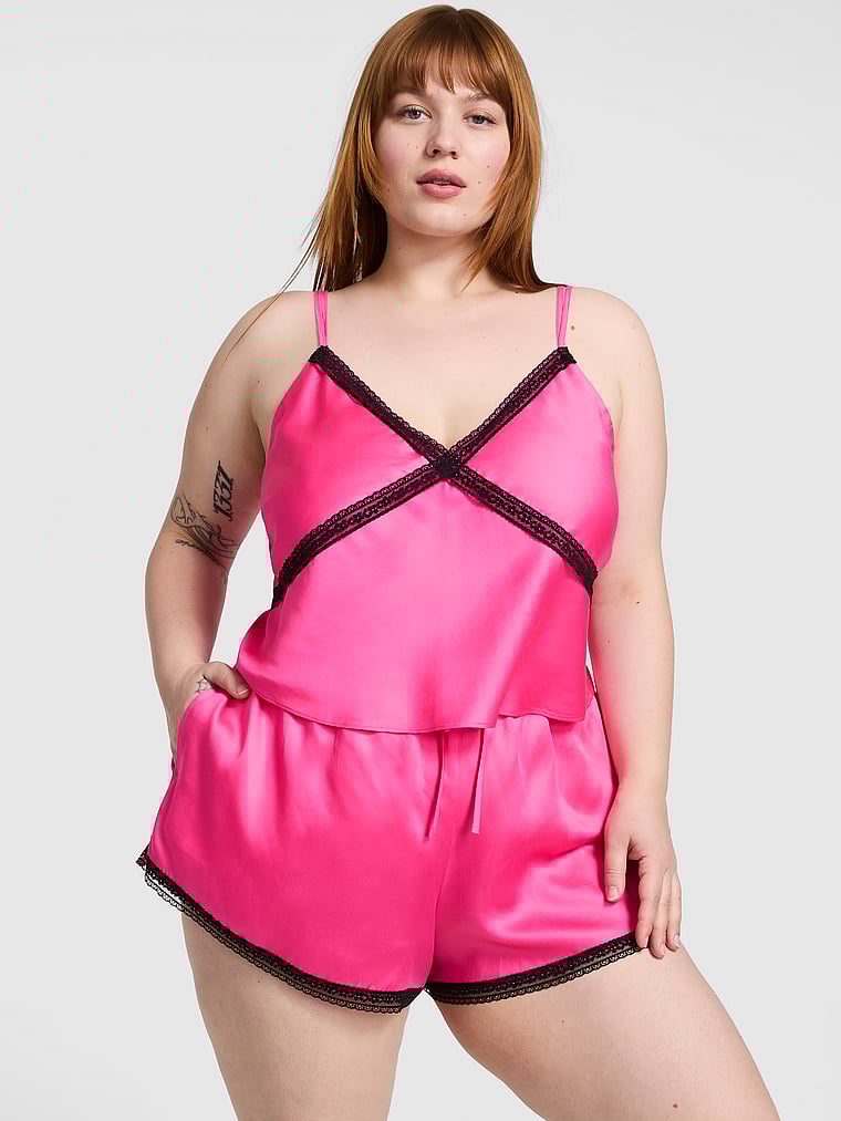 PINK PINK Wink™ Lace-Trim Tank & Shorts Set, Carmine Rose, onModelFront, 1 of 3 Lulu is 5'7" and wears L/Regular