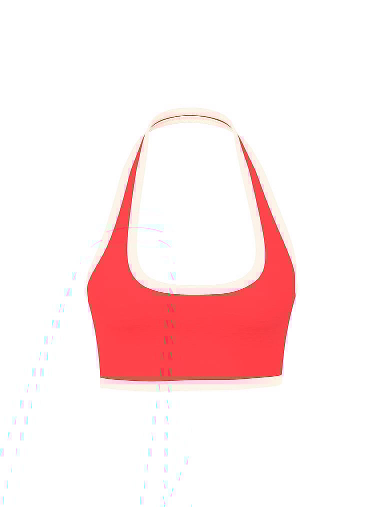 PINK All-Day Cotton Halter Sports Bra, Red Pepper, offModelFront, 3 of 4
