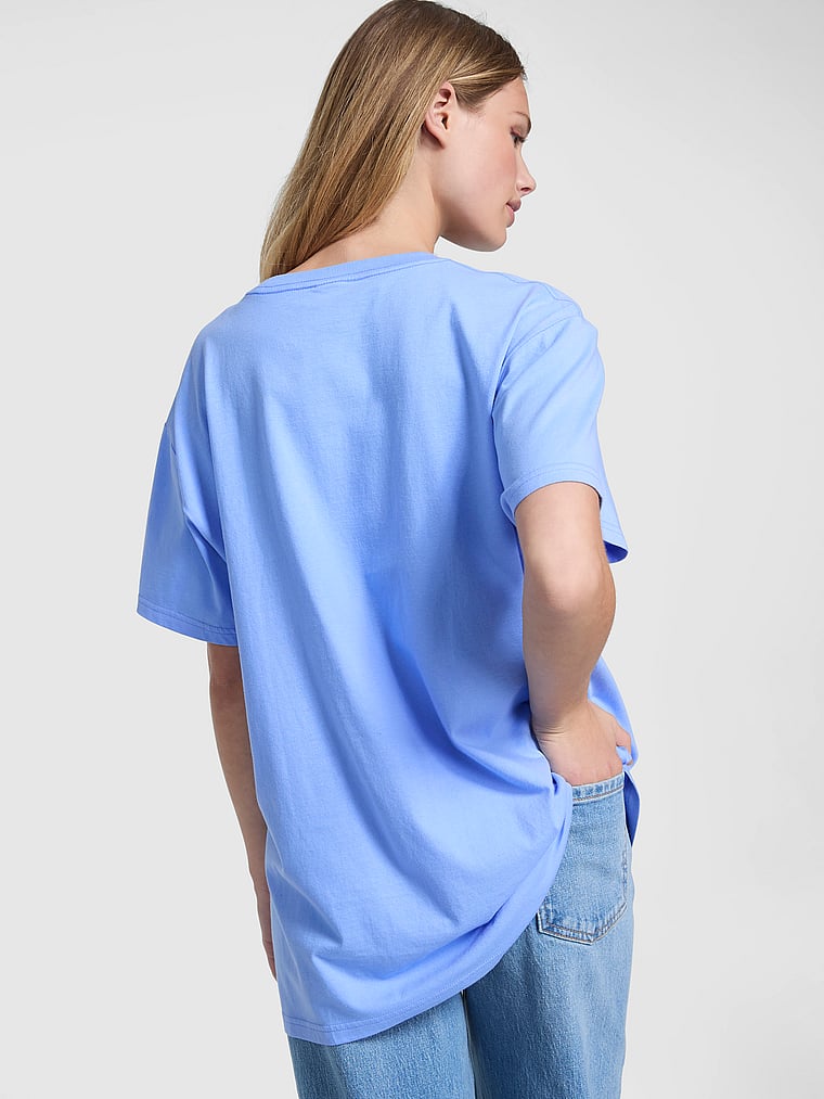 PINK Campus Cotton Bling Tee, Seascape Blue Cowboys Bling, onModelBack, 2 of 3 Mari is 5'7" or 170cm and wears Small