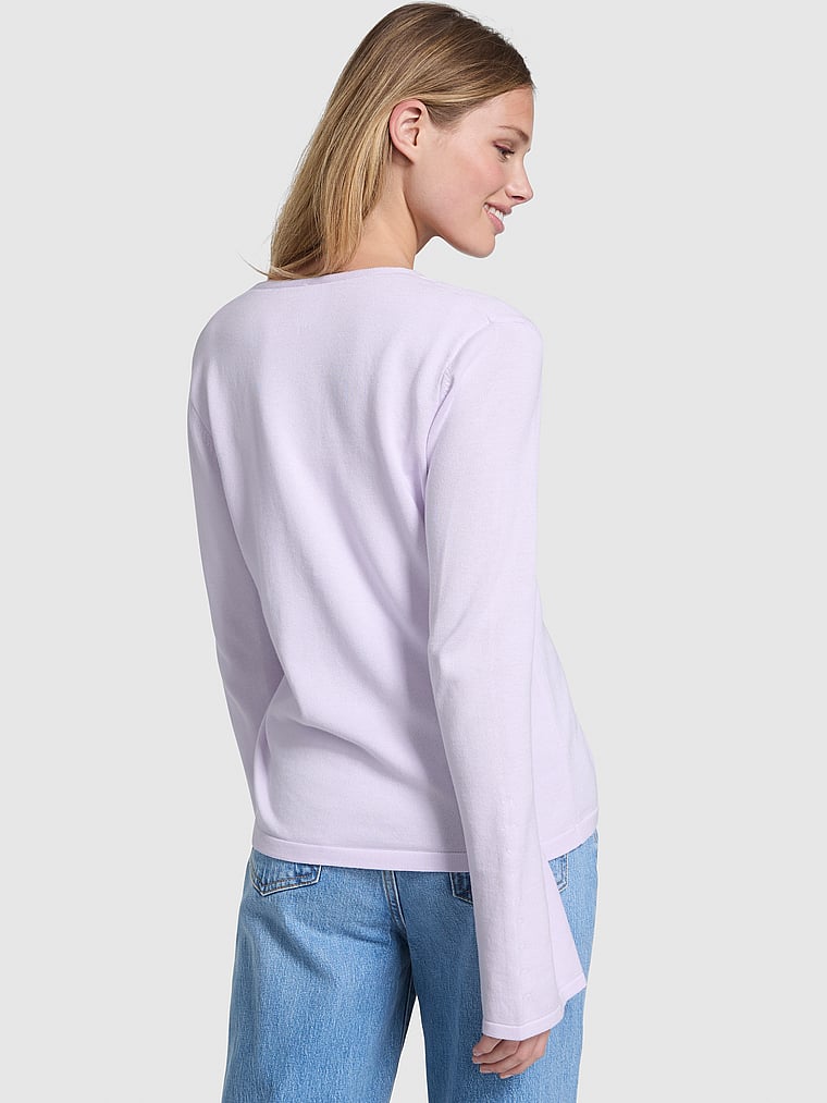 PINK One-Button Knit Cardigan, Purple Whisper, onModelBack, 3 of 4 Mari is 5'7" and wears Small