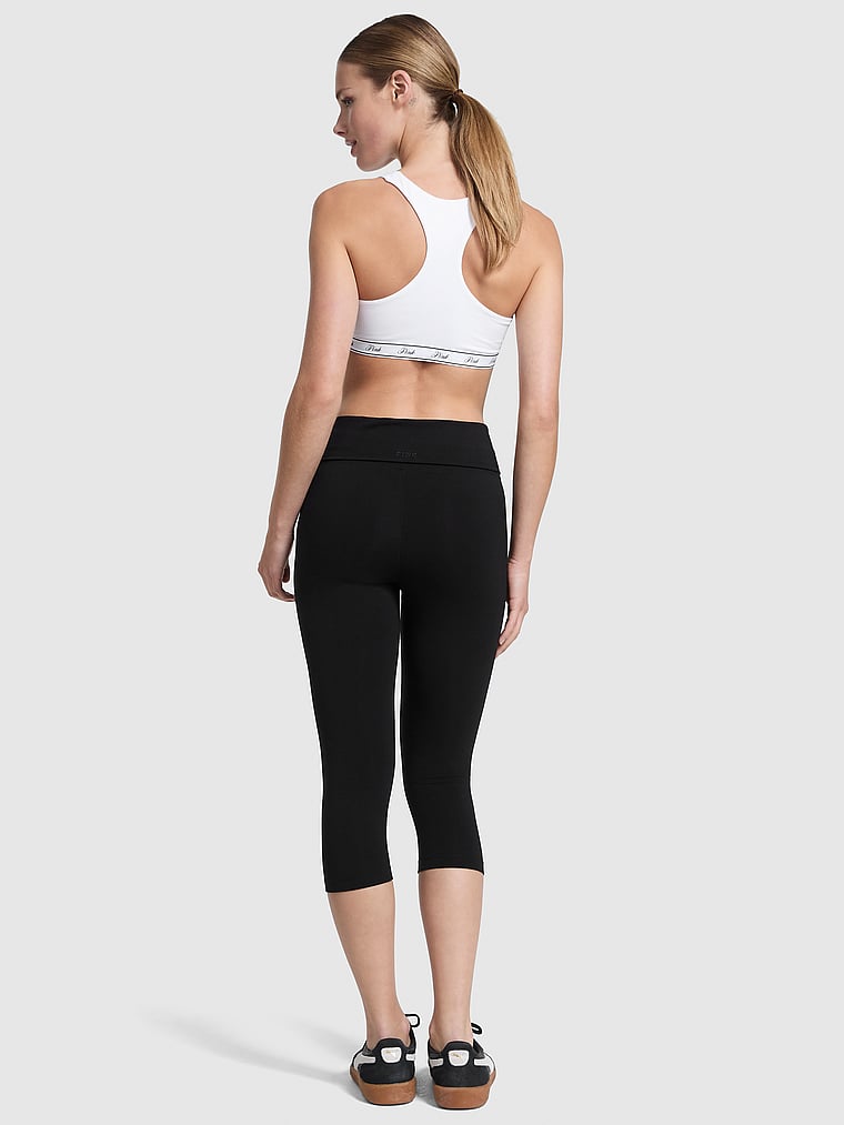 PINK All-Day Cotton™ Foldover Capri Leggings, Pure Black Solid, onModelBack, 2 of 3 Mari is 5'7" or 170cm and wears Small