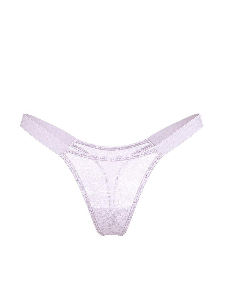 PINK Wink Bling Lace Micro Thong Panty, Purple Whisper, offModelFront, 3 of 3