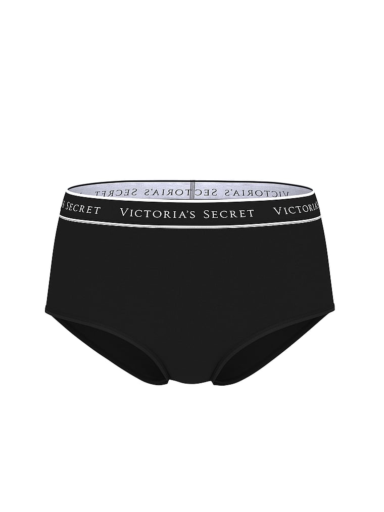 Victoria's Secret, Cotton Logo Cotton Modern Brief Panty, Black, offModelFront, 3 of 3