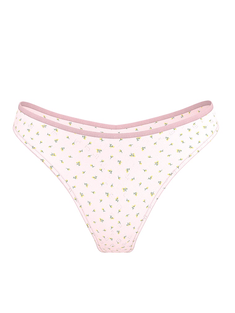 PINK Cotton  Thong Panty, Angel Pink Floral Print, offModelFront, 3 of 3