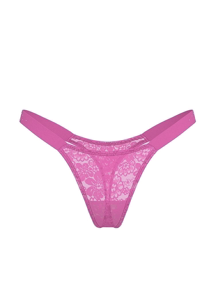 PINK Wink Bling Lace Micro Thong Panty, Pink Gossip, offModelFront, 3 of 3
