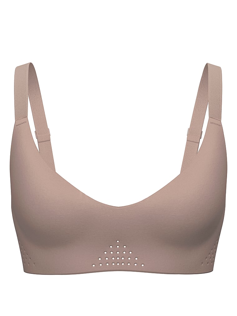 Victoria's Secret, VSX VSX Featherweight™ Medium V-Neck Sports Bra, Bare Taupe, offModelFront, 2 of 4