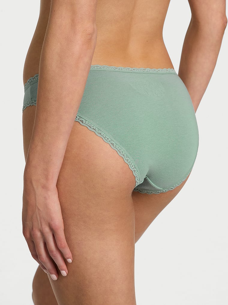 Victoria's Secret, Lace Trim Cotton Pointelle Lace-Waist Bikini, Seasalt Green, onModelBack, 2 of 3 Aga is 5'10" and wears Small