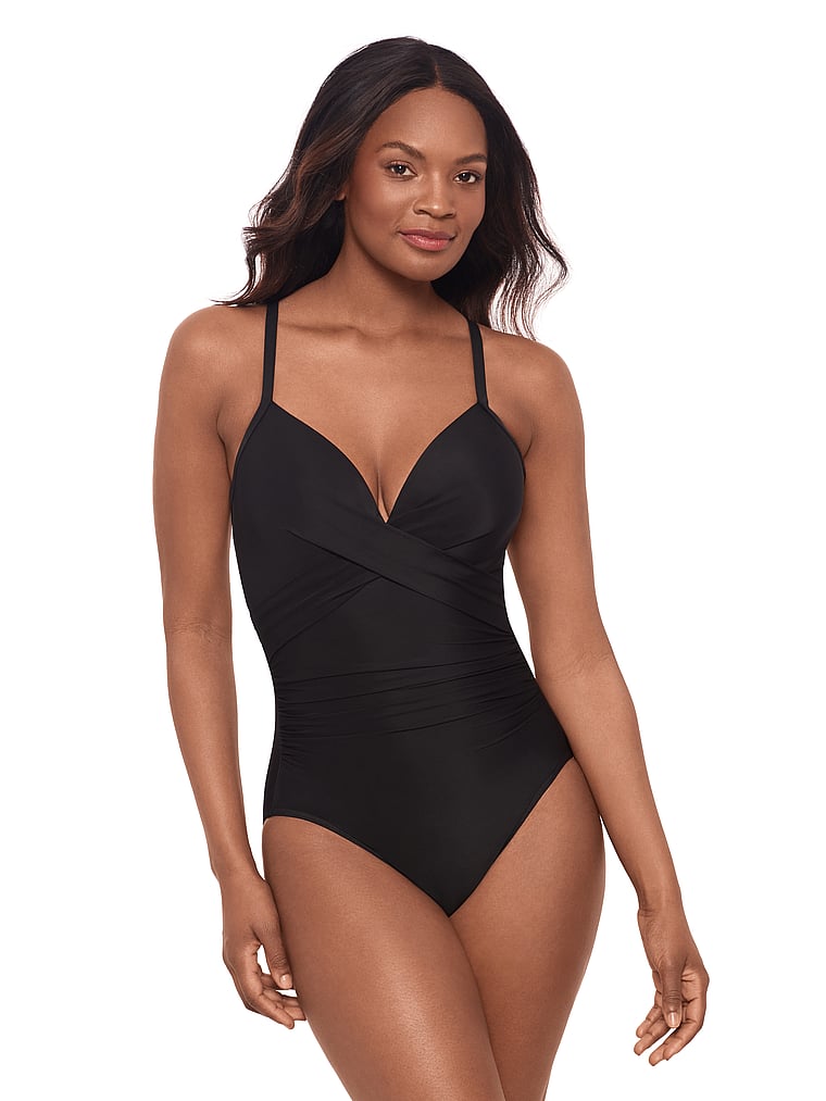 Victoria's Secret, Miraclesuit Captivate One-Piece Swimsuit, Black, onModelFront, 1 of 3