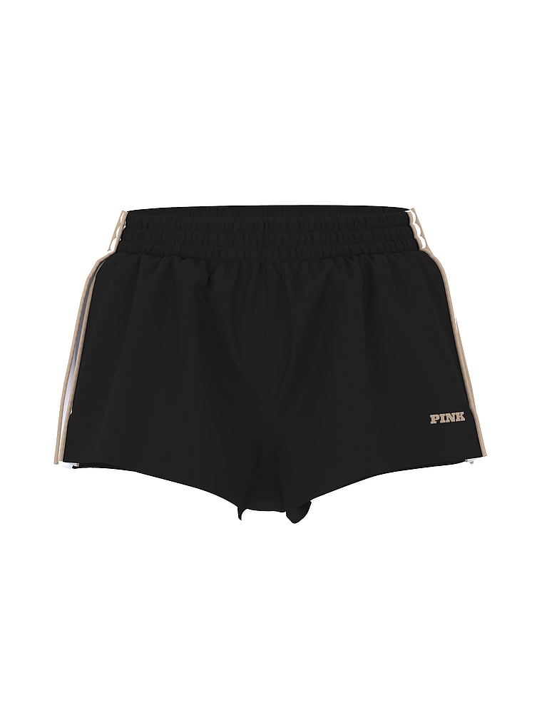 PINK Tech Woven Retro Shorts, Pure Black, offModelFront, 3 of 3