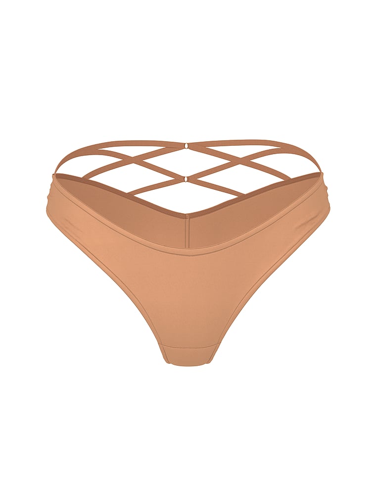 Victoria's Secret, Very Sexy Smooth Strappy-Back Tanga Panty, Toffee, offModelFront, 3 of 3