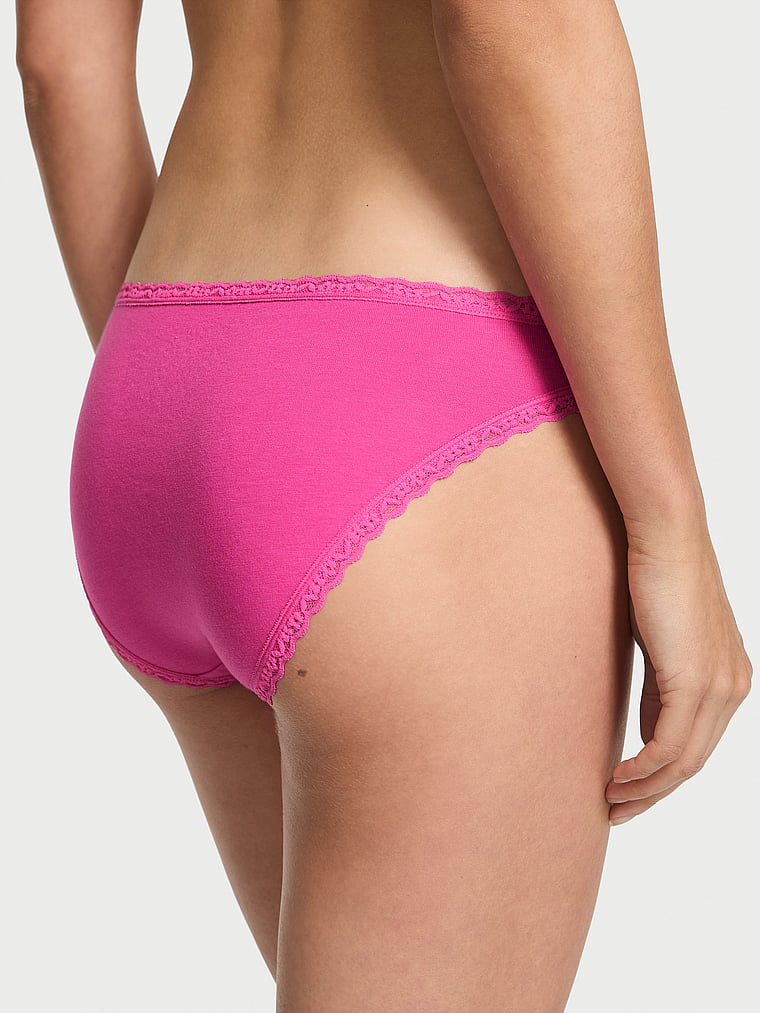 Victoria's Secret, Lace Trim Cotton Lace-Waist Bikini Panty, Ultra Pink, onModelBack, 2 of 3 Maia is 5'9" and wears Small