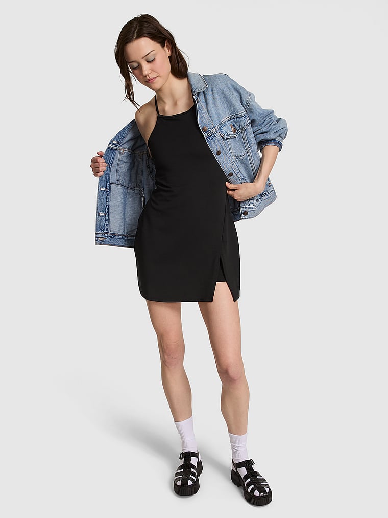 PINK Relay Strappy Sport Dress, Pure Black, onModelFront, 1 of 3 Sofia is 5'10" and wears 34B or Small