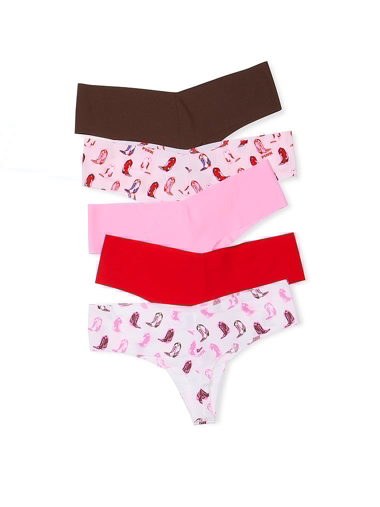 PINK 5-Pack No-Show Thong Panty, Cowboy Pack, offModelBack, 2 of 2
