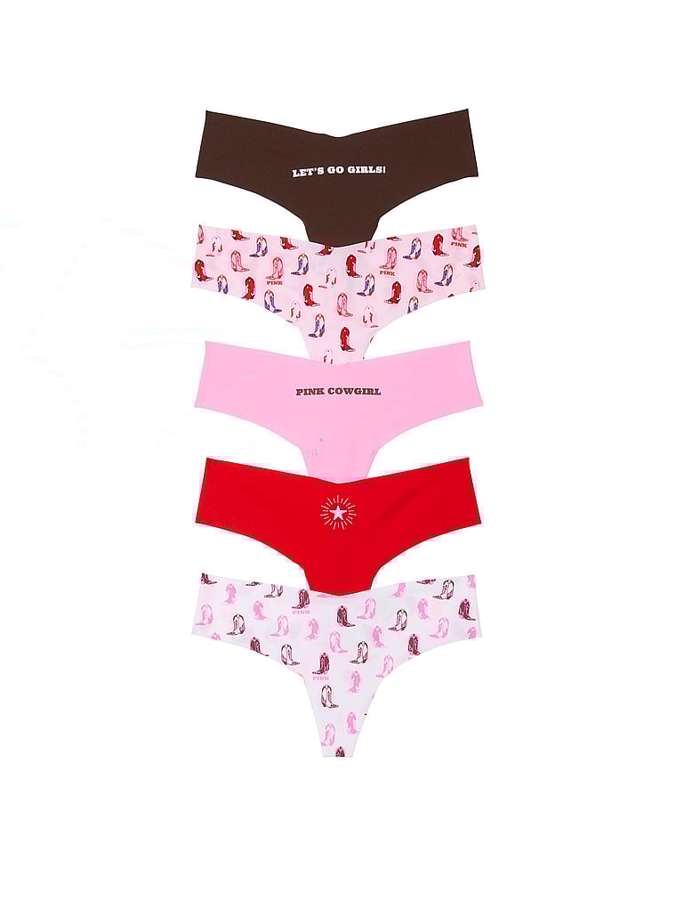 PINK 5-Pack No-Show Thong Panty, Cowboy Pack, offModelFront, 1 of 2