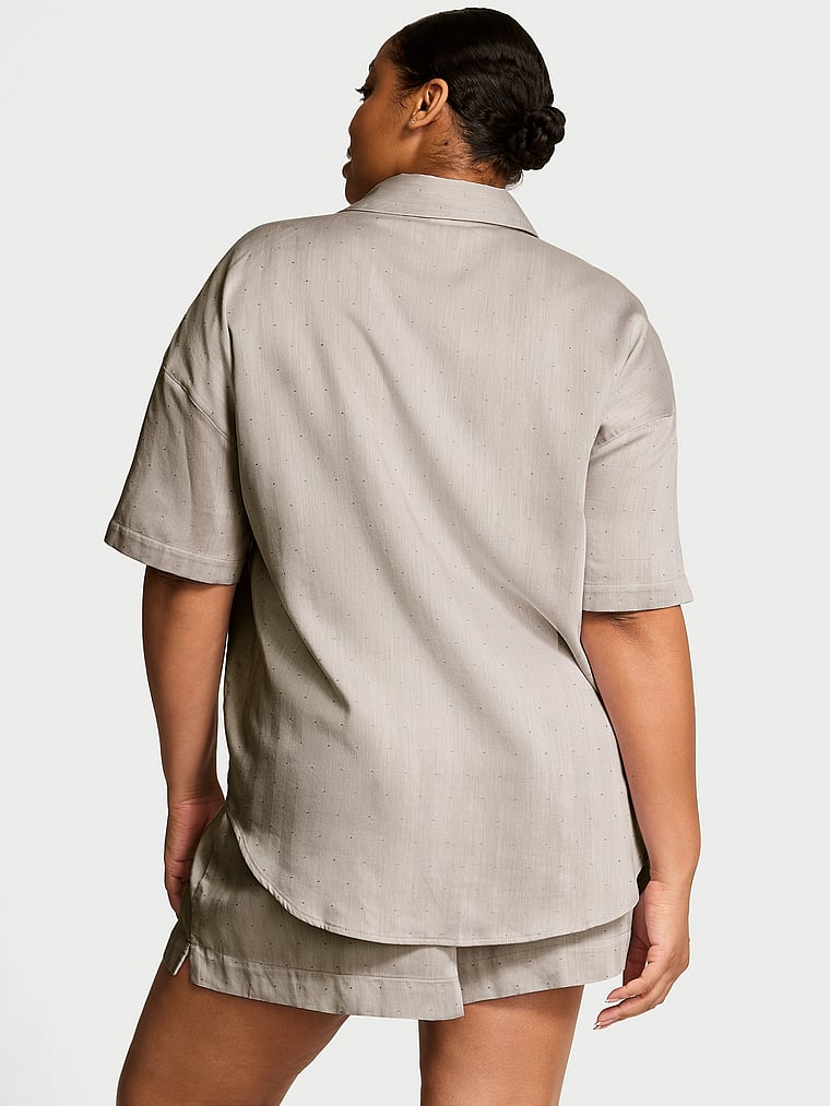 Victoria's Secret, Victoria's Secret Modal-Cotton Short Pajama Set, Turtle Dove Herringbone, onModelBack, 2 of 3 Brianna is 5'10" and wears XL/Long