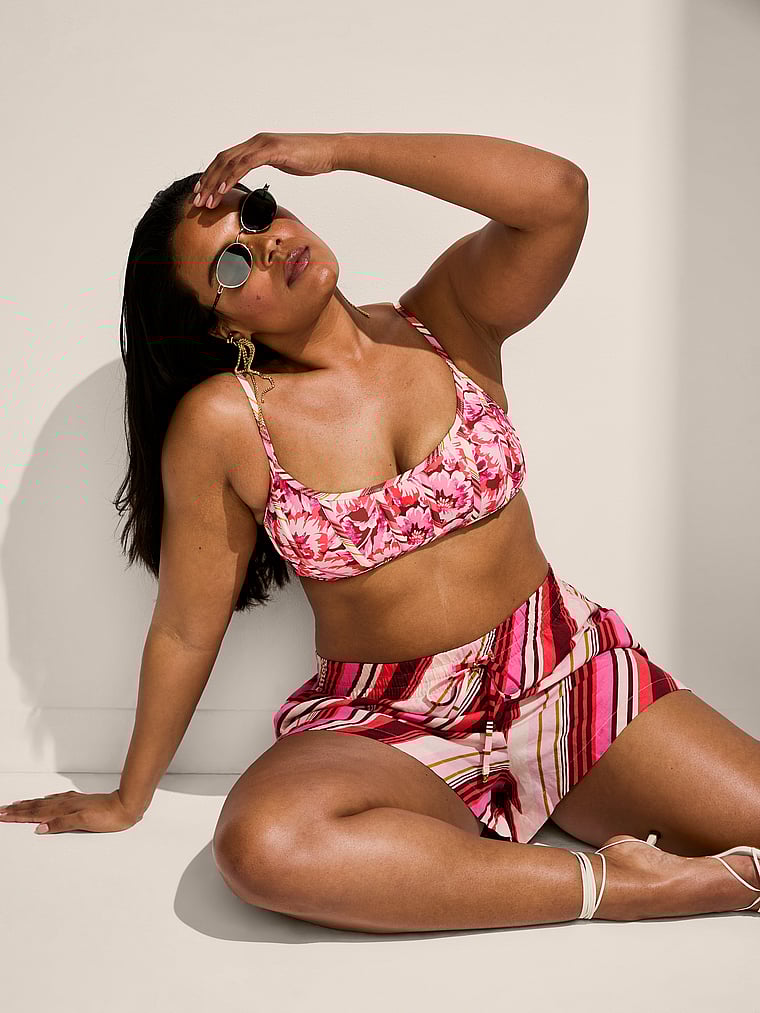 Victoria's Secret, Victoria's Secret Swim Cover-Up Shorts, Pink Stripes, onModelSide, 3 of 4