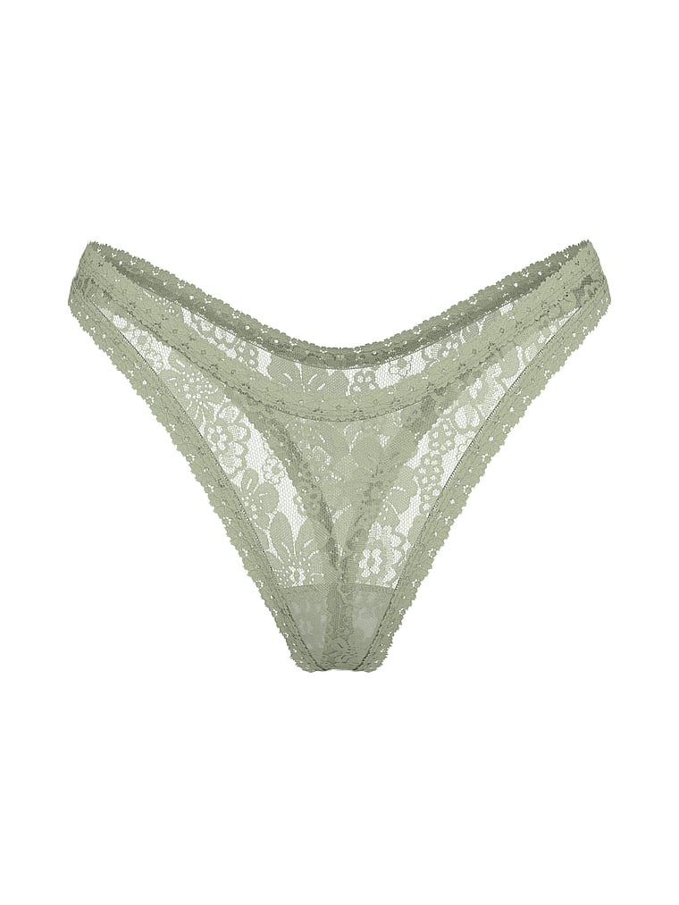 PINK PINK Wink™ Micro Thong Panty, Green Garden, offModelFront, 3 of 3