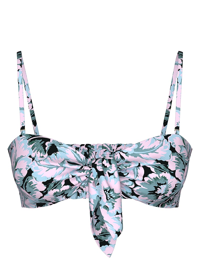 Victoria's Secret, Victoria's Secret Swim Beachwear Easy Tie-Front Bandeau Top, Blue Floral, offModelFront, 3 of 3
