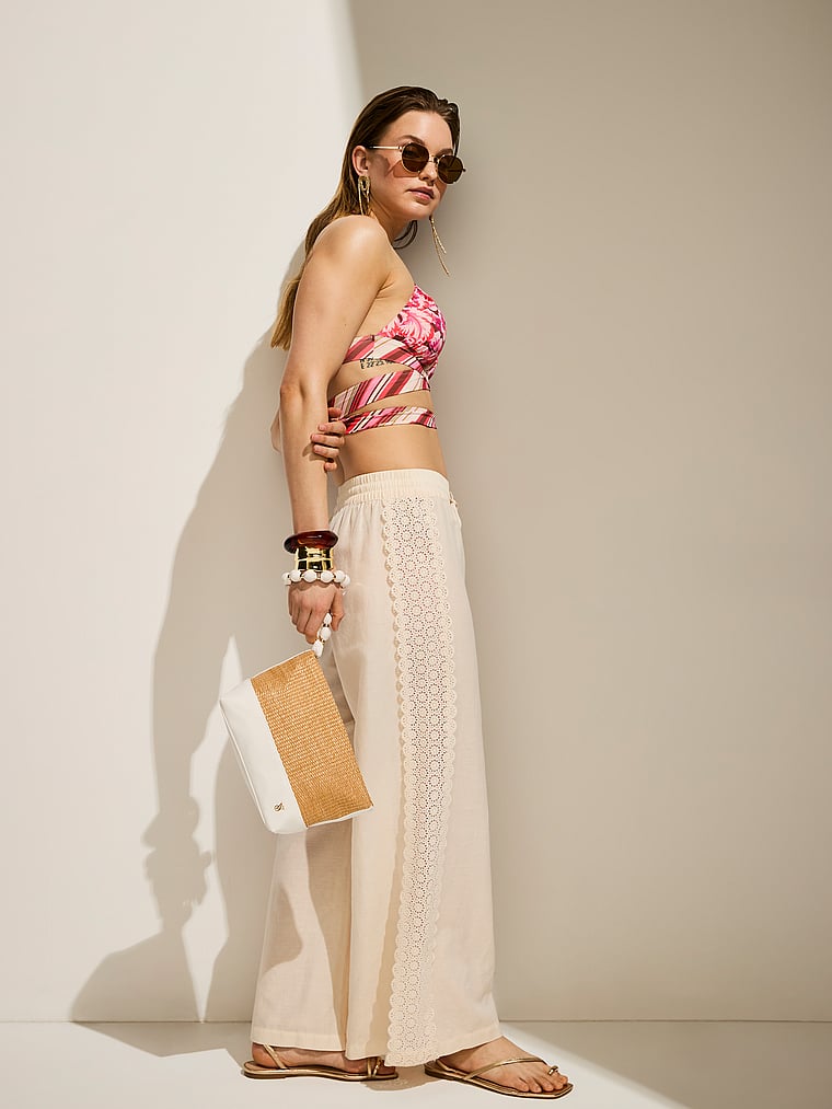 Victoria's Secret, Victoria's Secret Swim Boho Beach Halter Wrap Bikini Top, Pink Floral, onModelSide, 3 of 4 Lotta is 5'10" and wears 34B or Small