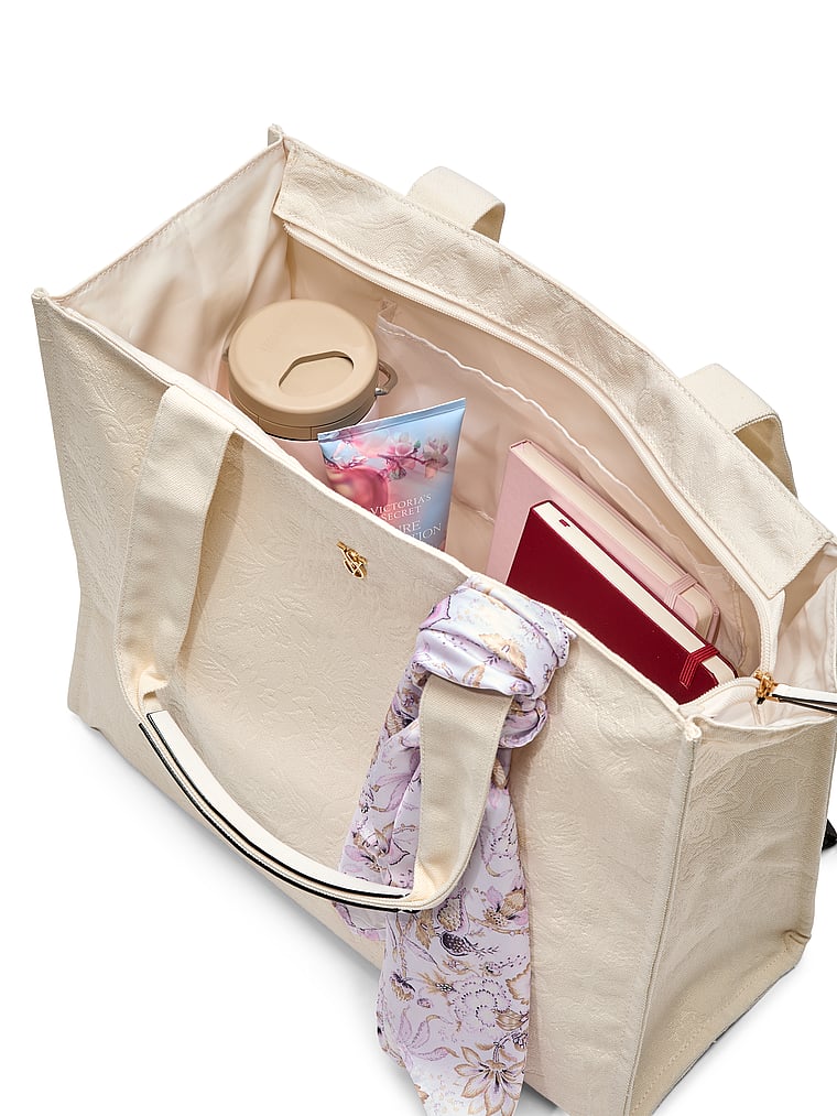 Floral-Embossed Tote Bag