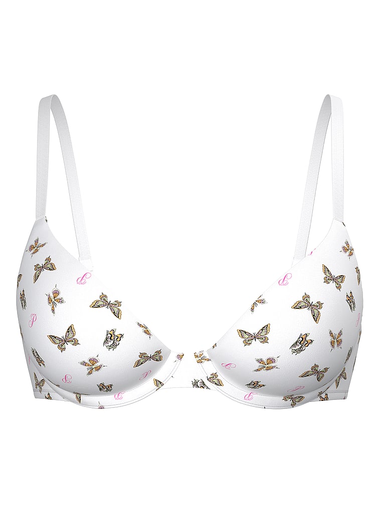 PINK Wear Everywhere Wear Everywhere Push-Up Bra, White Butterfly Print, offModelFront, 4 of 4