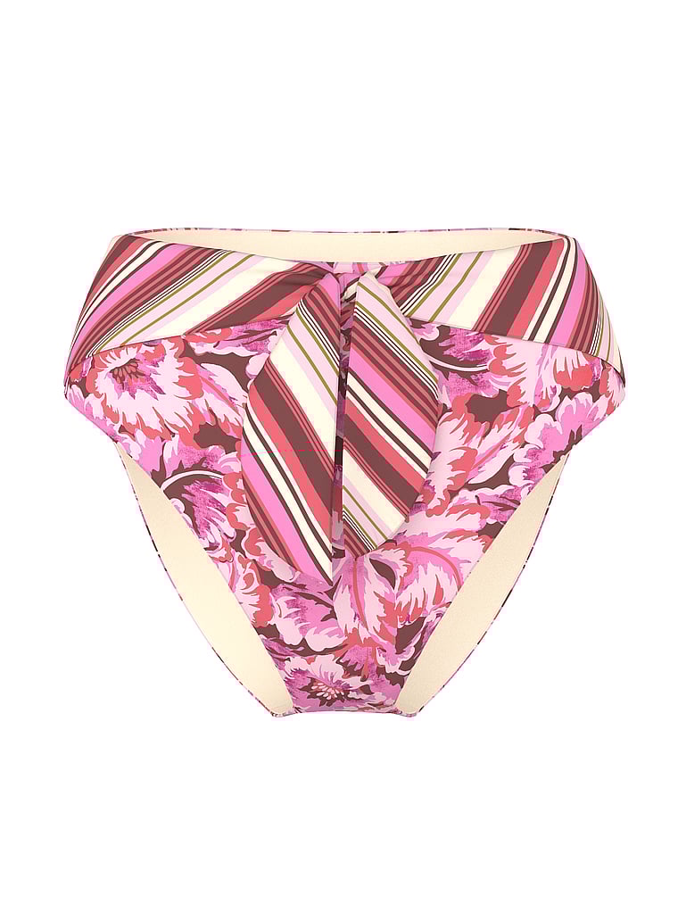 Victoria's Secret, Victoria's Secret Swim Boho Beach High-Waist Full-Coverage Bikini Bottom, Pink Floral, offModelFront, 3 of 3