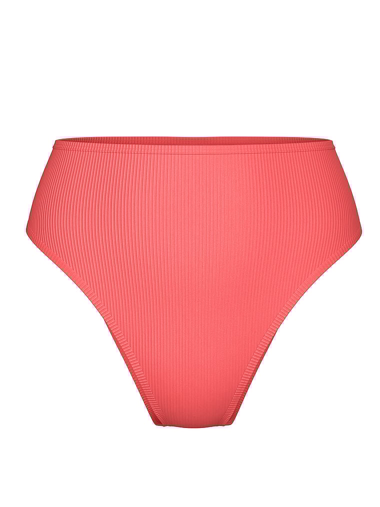 Victoria's Secret, Victoria's Secret Swim Two-Tone Rib High-Waist Cheeky Bikini Bottom, offModelFront, 3 of 3