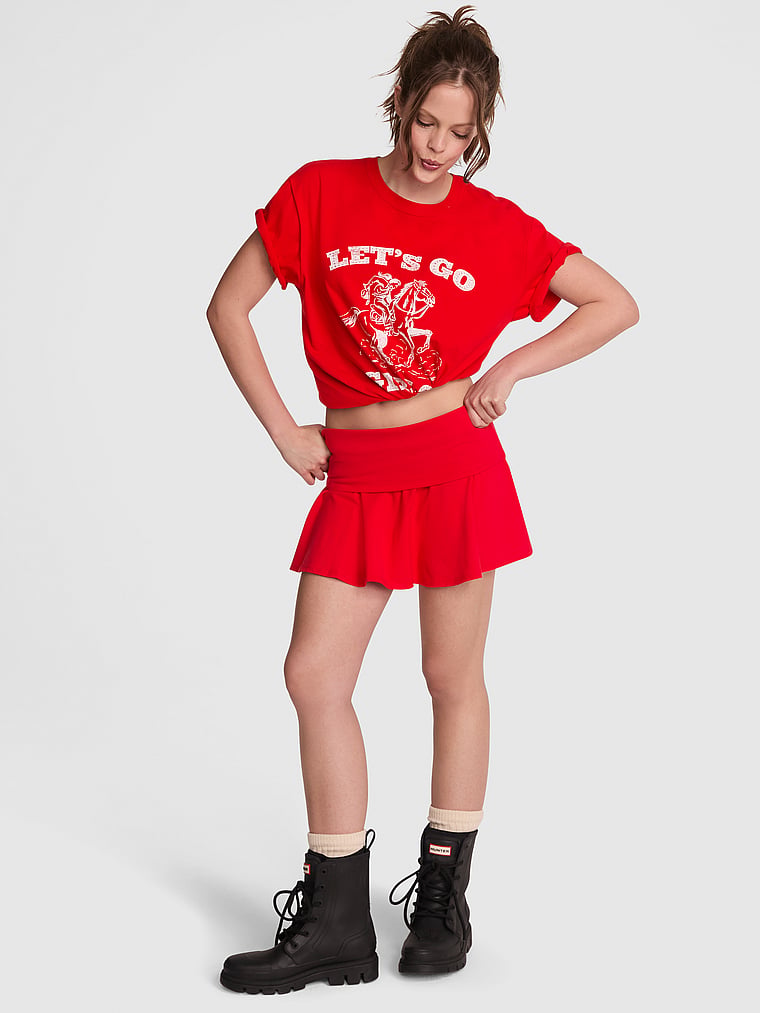 PINK All-Day Cotton™ Foldover Skort, Red Pepper, onModelFront, 1 of 4 Taylor is 5'8" and wears Small