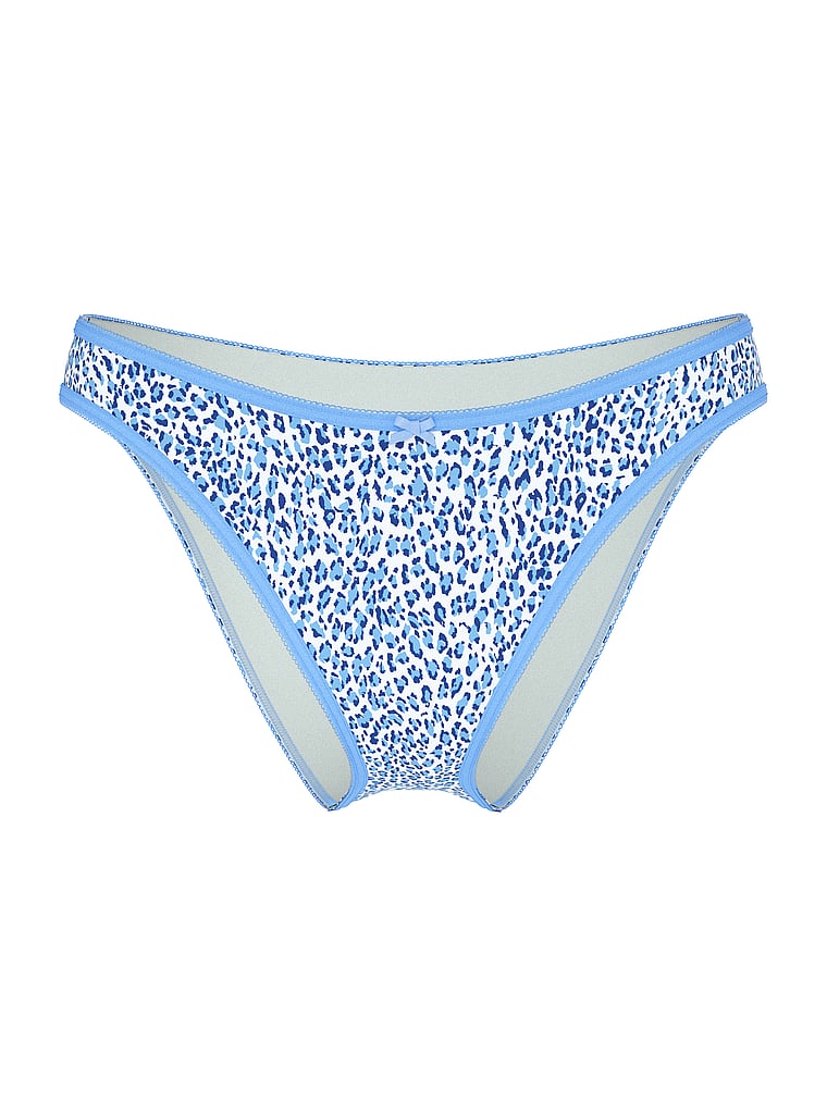 PINK by Frankies Bikinis Golden Hour Cheeky Rib Bikini Bottom, Blue Leopard, offModelFront, 3 of 3