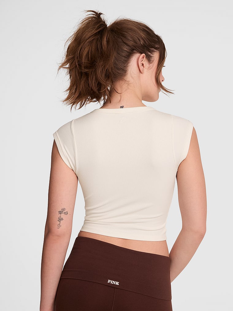 PINK All-Day Soft Rib Lace-Up Top, Winter White, onModelBack, 2 of 3 Taylor is 5'8" and wears Small