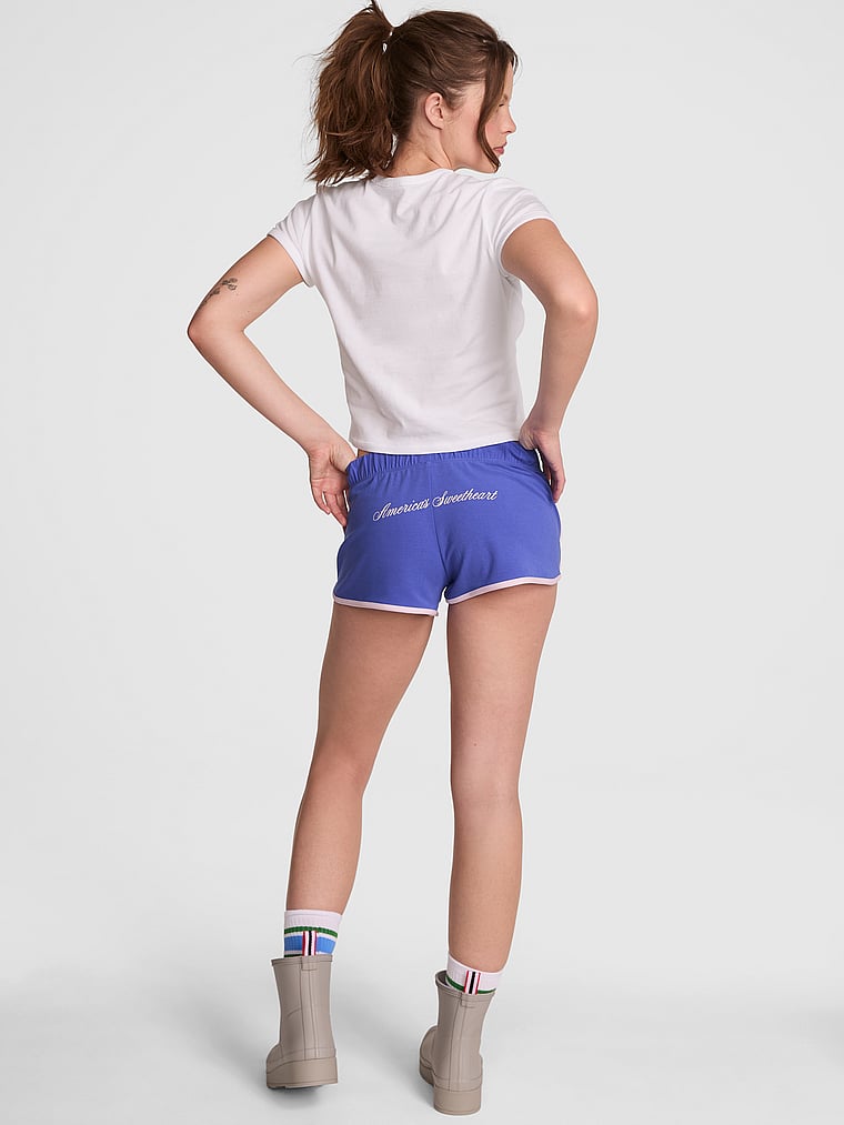 PINK Soft Modal Micro Shorts, Ultra Marine Blue Glitter, onModelBack, 2 of 5 Taylor is 5'8" and wears Small