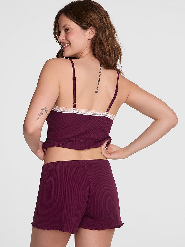 PINK Drop Needle Pointelle Shorts, Purple, onModelBack, 2 of 3 Taylor is 5'8" and wears Small