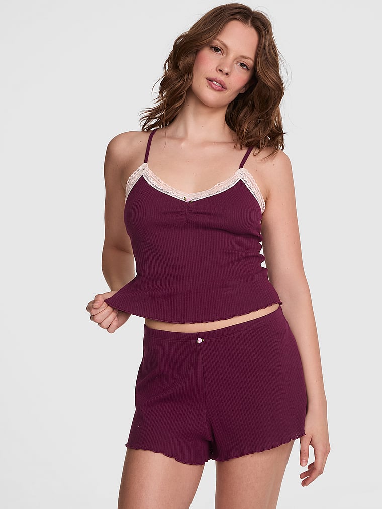 PINK Drop Needle Pointelle Shorts, Purple, onModelFront, 1 of 3 Taylor is 5'8" and wears Small