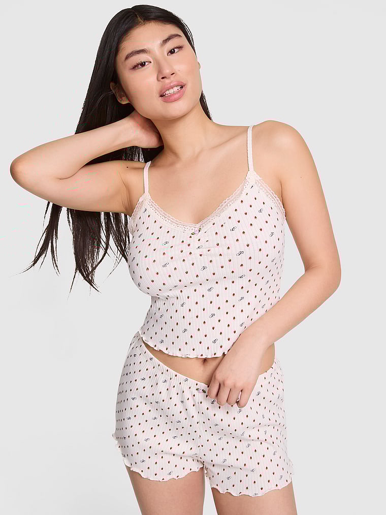 PINK Drop Needle Pointelle Shorts, Print, onModelFront, 1 of 4 Gloria is 5'9" and wears Small