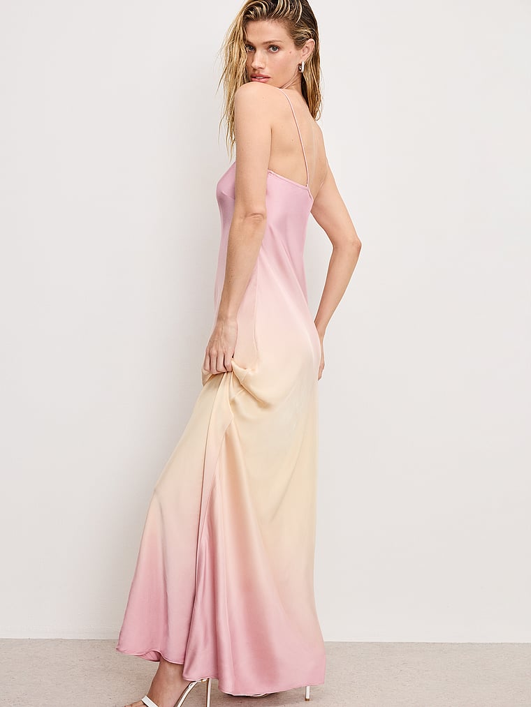 Victoria's Secret, Good American Satin Maxi Slip Dress, Sunset Gradient, onModelBack, 2 of 4