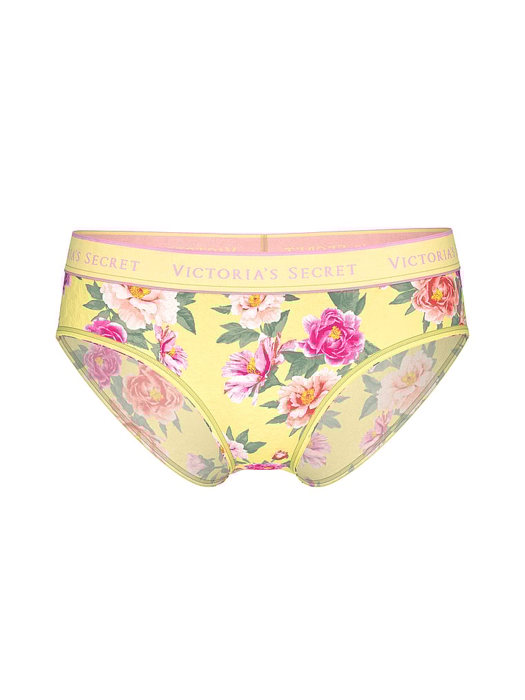 Victoria's Secret, Cotton Logo Cotton Hiphugger Panty, Floral, offModelFront, 3 of 3