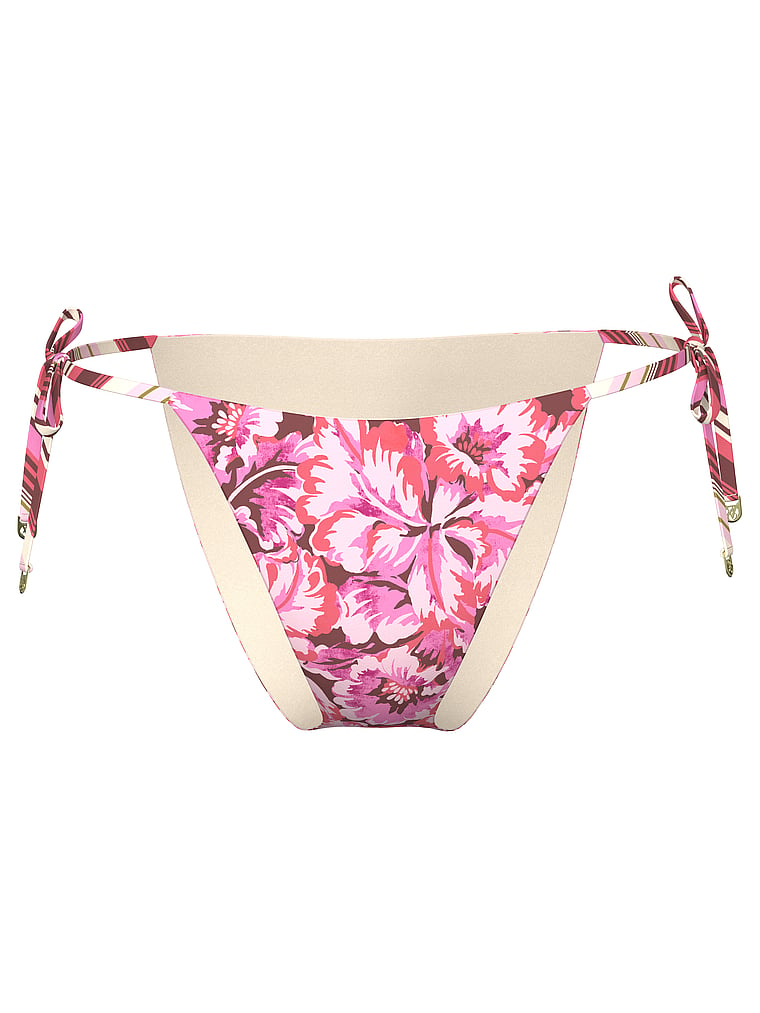 Victoria's Secret, Victoria's Secret Swim Boho Beach Cheeky String Bikini Bottom, Pink Floral, offModelFront, 3 of 3