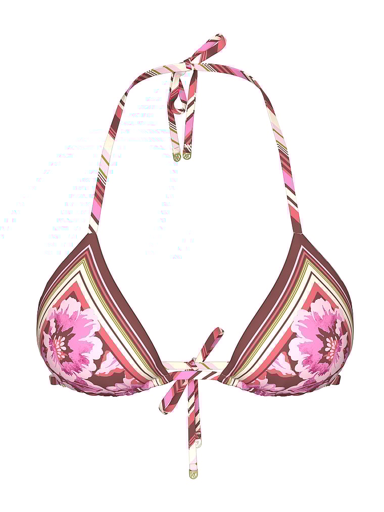 Victoria's Secret, Victoria's Secret Swim Boho Beach Triangle Bikini Top, Pink Floral, offModelFront, 3 of 4