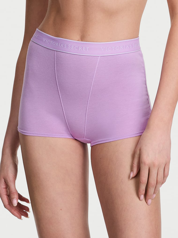 Victoria's Secret, Cotton Logo Cotton High-Waist Boyshort Panty, onModelFront, 1 of 2