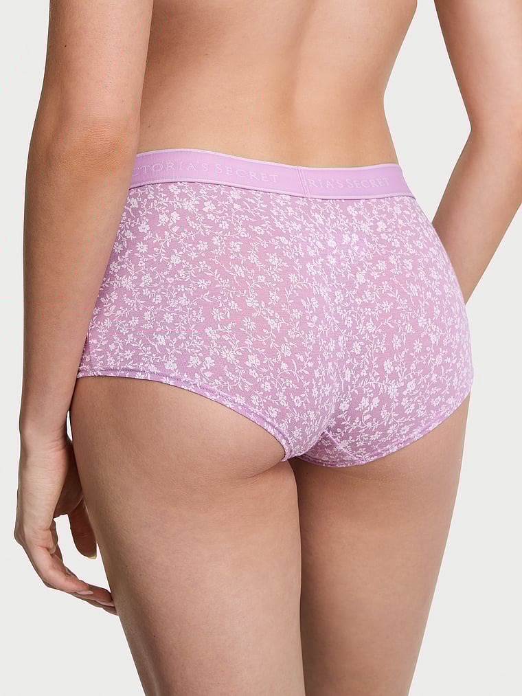 Victoria's Secret, Cotton Logo Cotton Shine Patch Boyshort Panty, Light Lilac Scattered Floral, onModelBack, 2 of 3 Kennidy is 5'11" or 180cm and wears Small