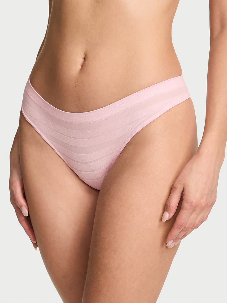 Victoria's Secret, Seamless Seamless Thong Panty, Pretty Blossom, onModelFront, 1 of 3 Ari is 5'9" and wears Small