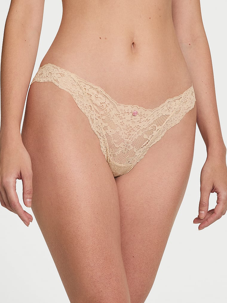 Victoria's Secret, Dream Angels Butterfly Embroidery Mesh Bikini Panty, Marzipan, onModelFront, 1 of 3 Tanya is 5'10" or 178cm and wears Small
