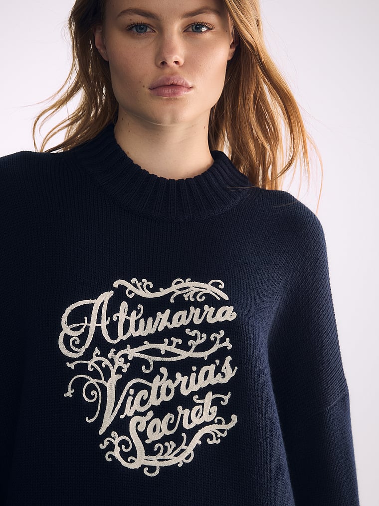 Victoria's Secret, Atelier Victoria's Secret x Altuzarra Atelier Victoria's Secret X Altuzarra Exclusive Chunky Wool Sweater, Navy, detail, 5 of 5