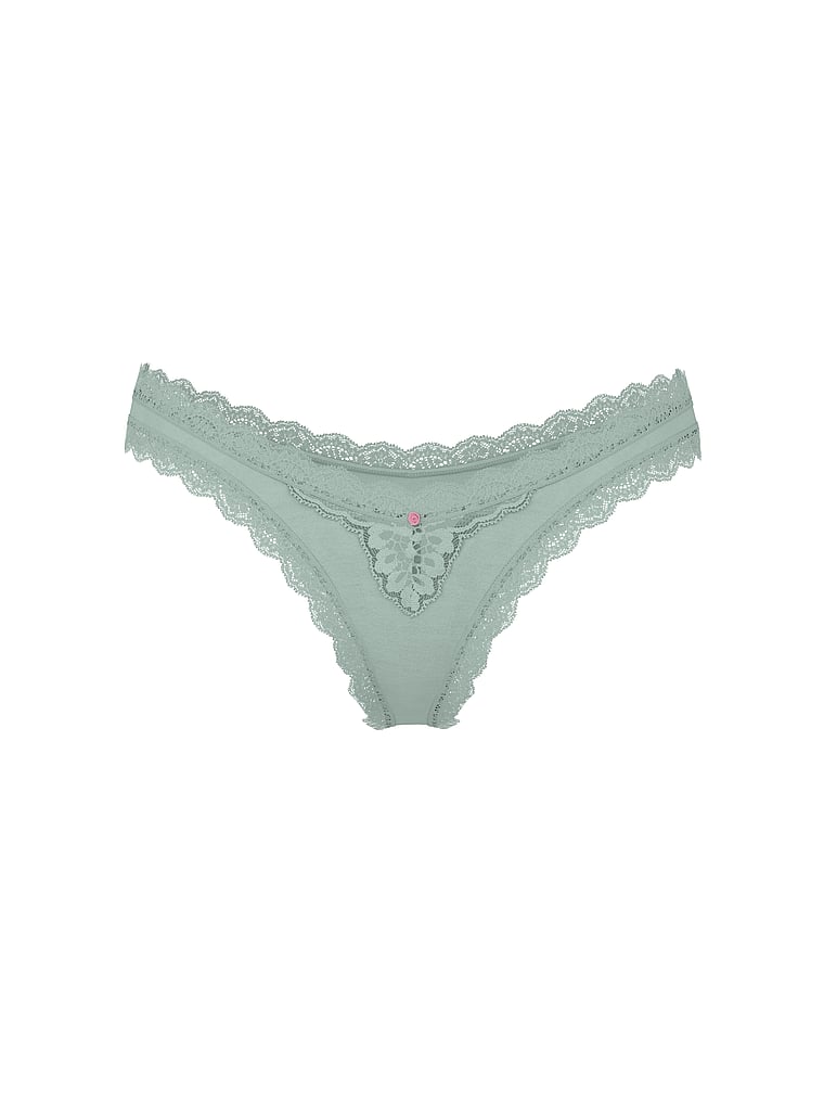 Victoria's Secret, Dream Angels Lace-Trim Brazilian Panty, Mint Green, offModelFront, 2 of 4